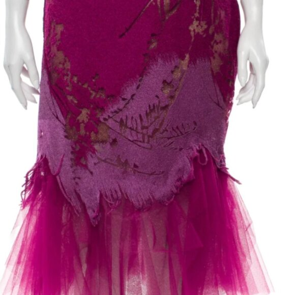 RENE RUIZ Magenta Pink Burnout Tulle Printed Dress - Picture 6 of 6